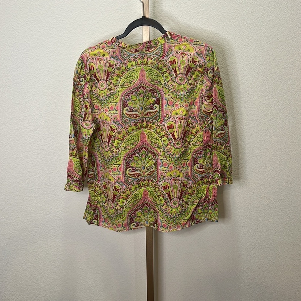 Talbots bright print popover blouse Yellow Pink Medium - Picture 5 of 5